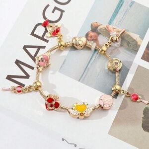 Gold Plated Sailor Moon Themed Loaded Charm Bracelet Unisex Anime